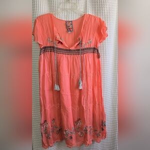 Johnny Was Coral Embroidered Boho Tunic Dress